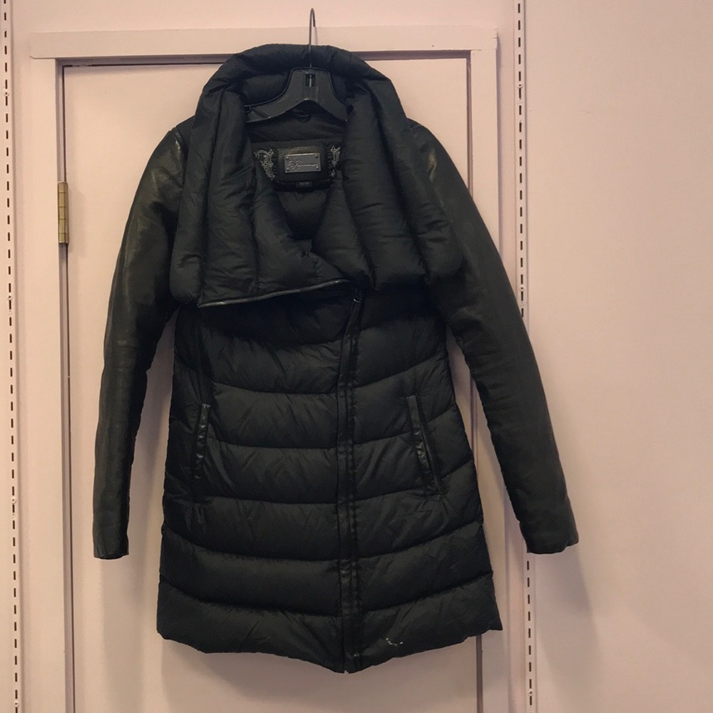 Mackage black coat with leather sleeves